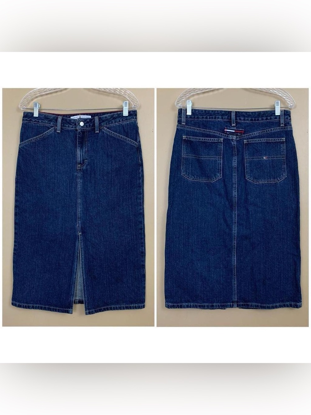 Vintage Tommy Hilfiger Womens 6 Front Spilt Denim Blue Jean Midi Skirt 90s Y2K